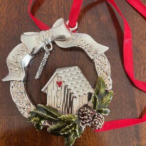Lenox Bless This Home 2013 Annual Ornament Bird House Wreath Silver Metal!